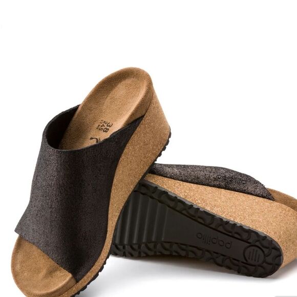 Birkenstock Shoes - Birkenstock Papillio Namica Suede Sandal- Antique Black Washed Metallic